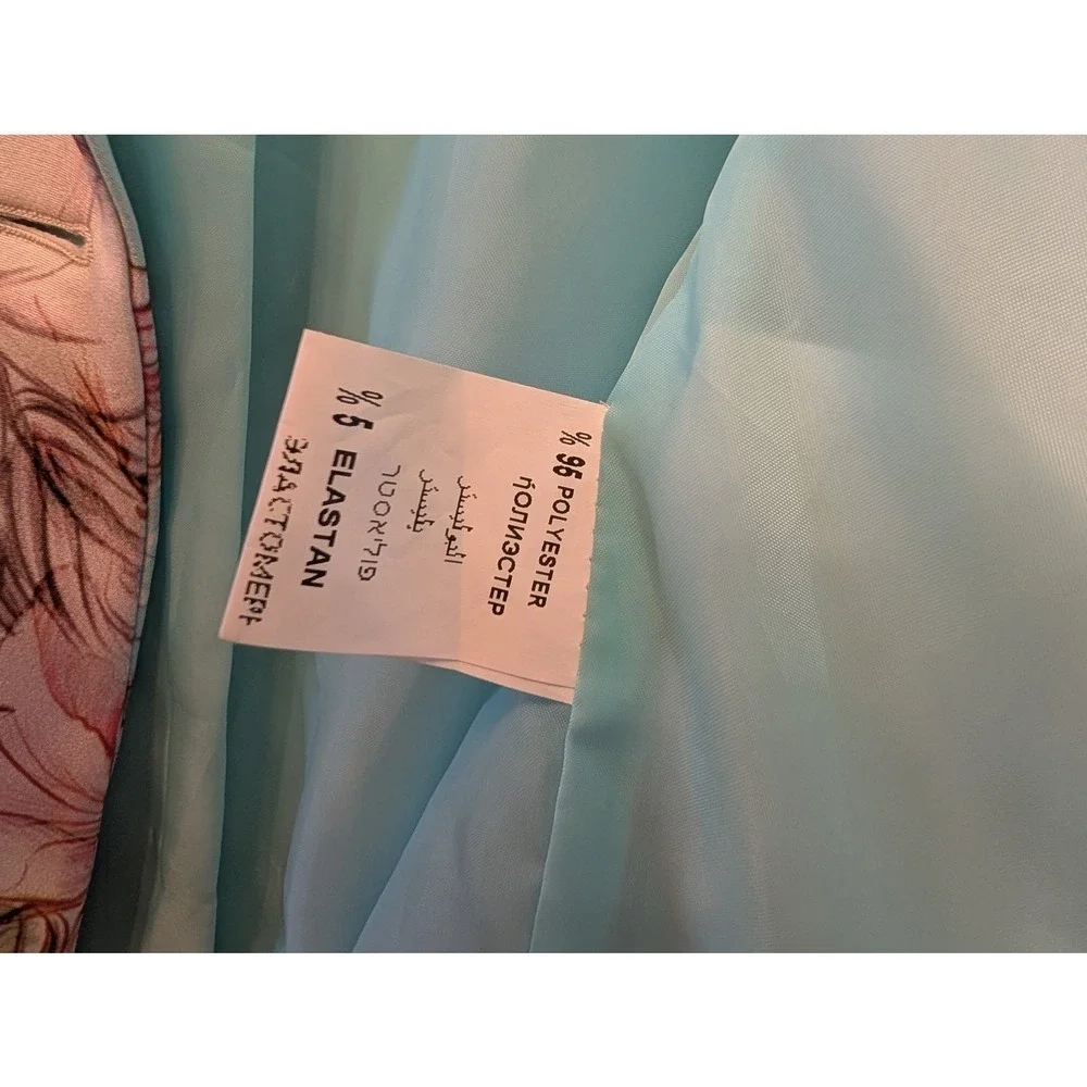 La Pateau Turquoise Pink Floral Ruched 3/4 Sleeve Single Button Blazer‎ Size 38